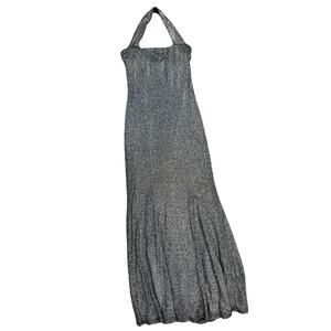 VINTAGE Scott McClintock Halter Millennium Ball Gown Sz 10 Metal Silvr/Black Y2K